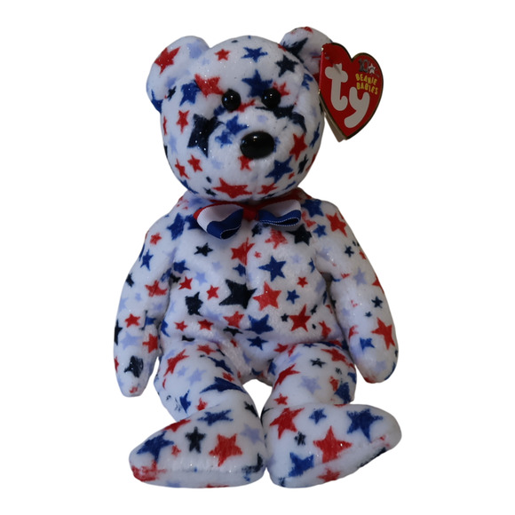 VTG TY Beanie Babies "Red, White, & Blue" White Bear with Stars 2002 - Picture 3 of 10